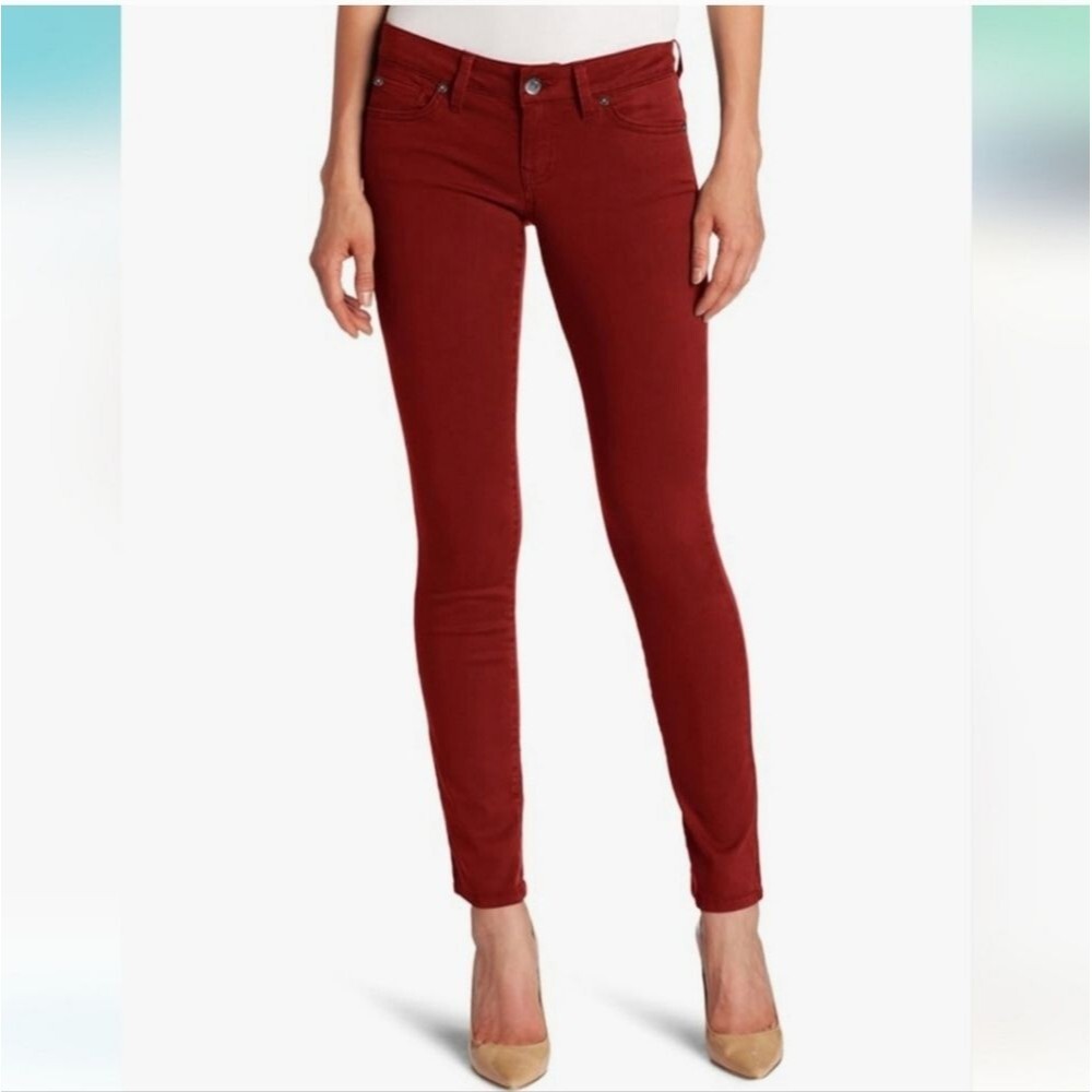 Anthro Level 99 Lily Skinny Straight Ruby Red Wash Jeans Women's 25